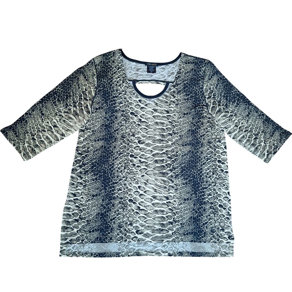 EVA VARRO Snakeskin Python Keyhole Cutout Top 3/4 Sleeve Wrinkle Free NWOT - M